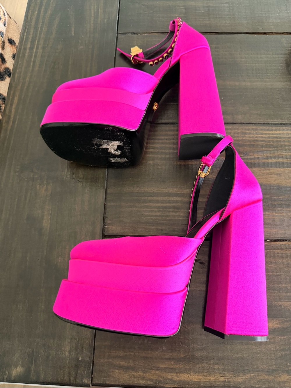 Versace Medusa Aevitas Satin Platform Pumps Pink Crystal Ankle Strap EU 40 - Picture 4 of 8